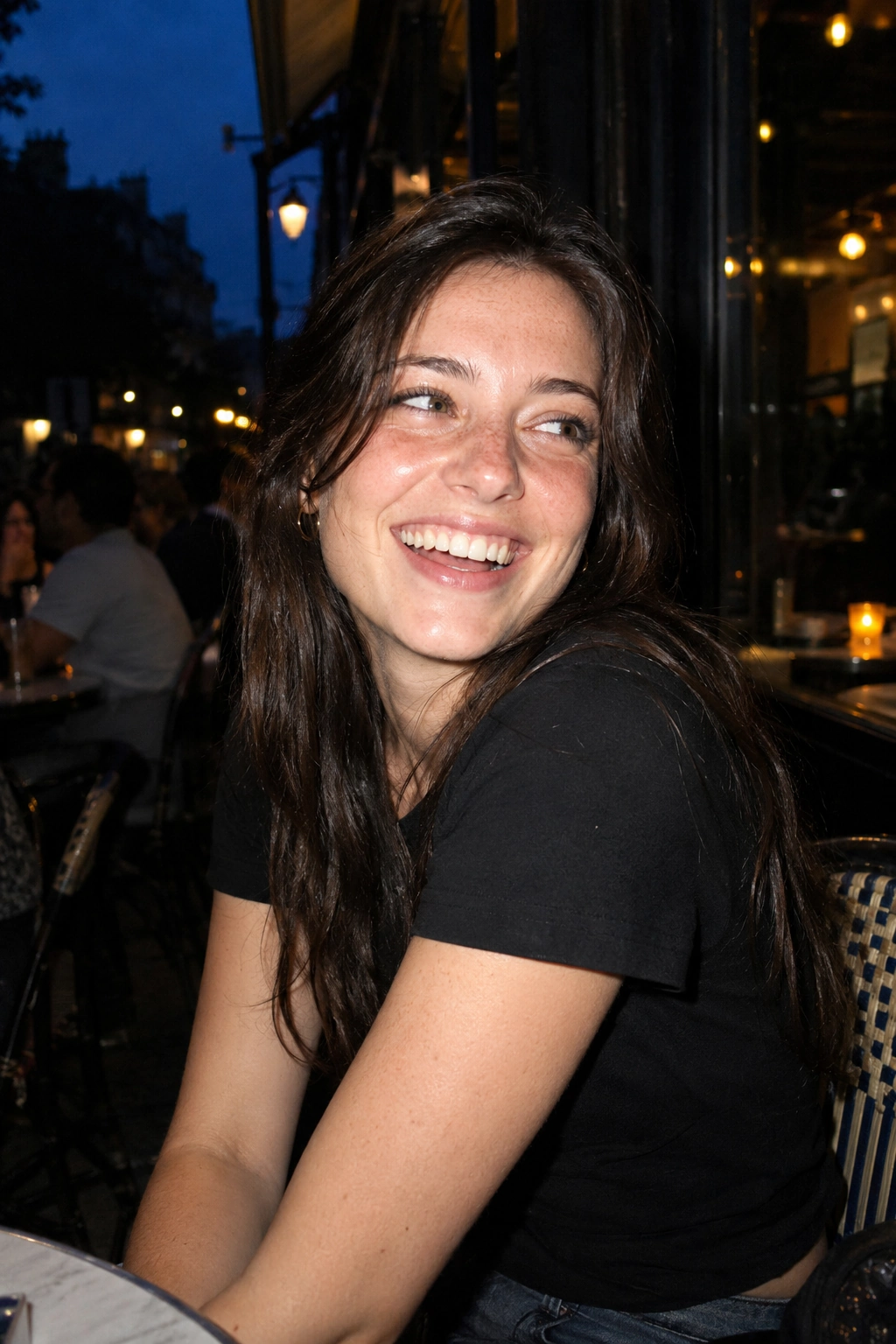 An illustrative smiling night-out portrait